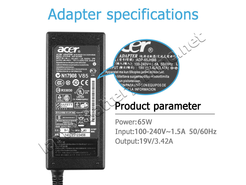 Original 65W Acer TravelMate P245-M-34014G50Makk AC Adapter Charger - Click Image to Close