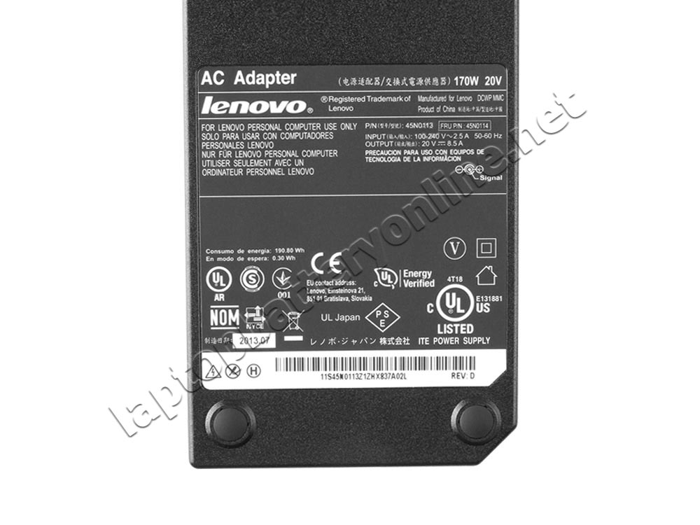 Original 170W Lenovo ThinkPad W530 2441-5BU AC Adapter Charger Power Cord - Click Image to Close